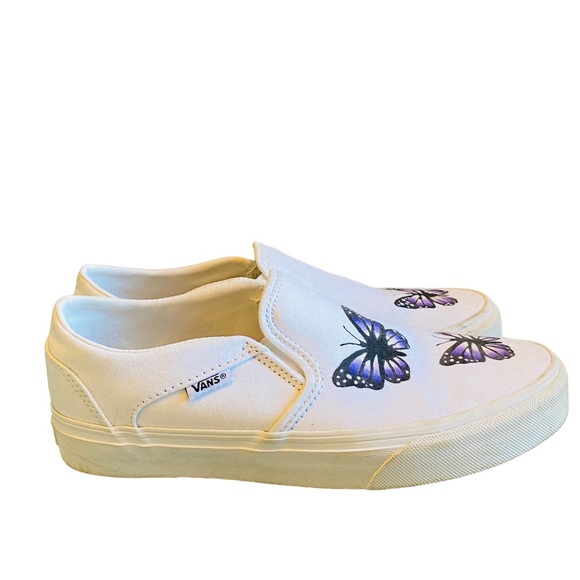 VANS Custom Hand Painted Butterfly Slip On Sneakers - Picture 4 of 8